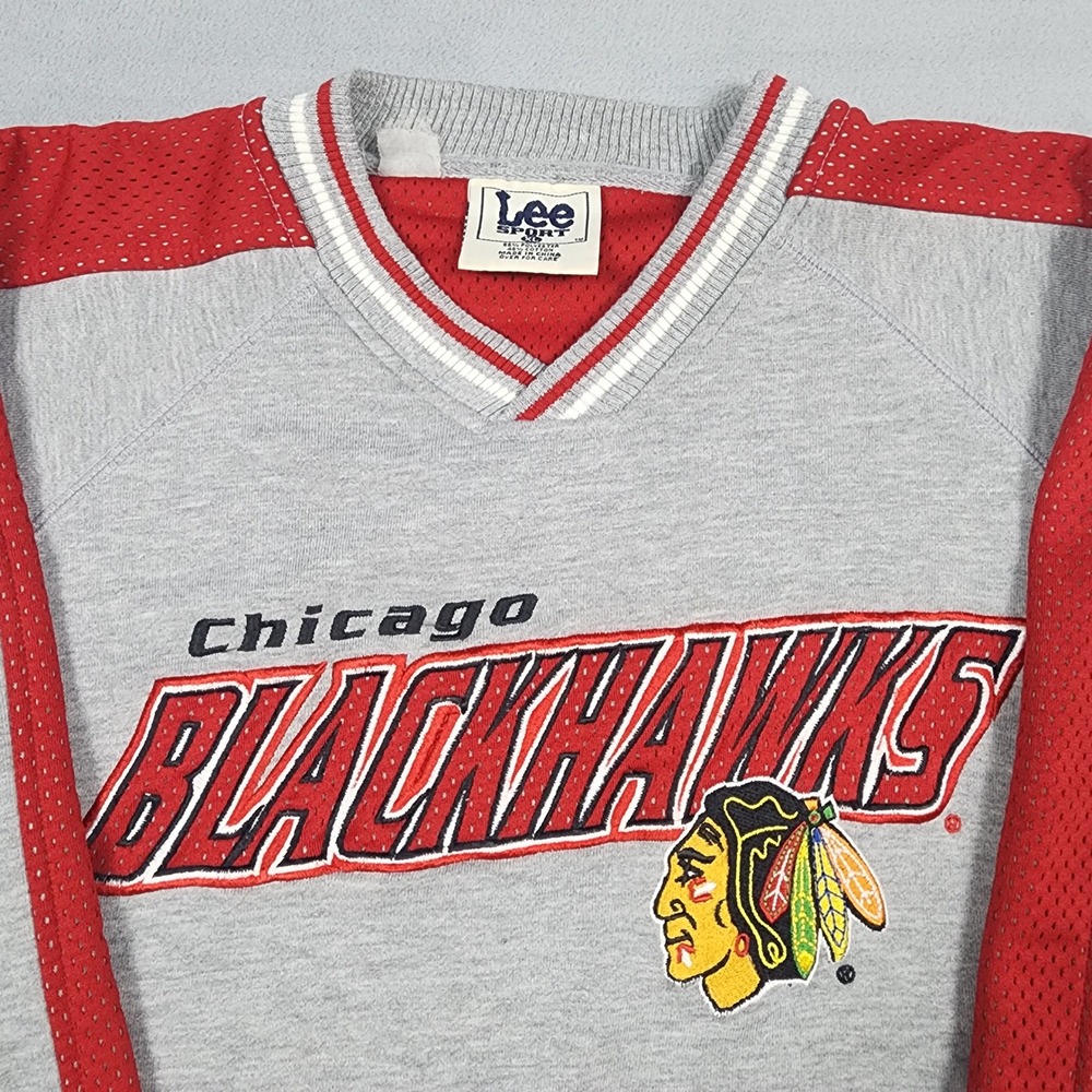 Vintage Chicago Blackhawks Sweatshirt Mens Gray Lee Sport NHL Embroidered - Picture 2 of 16